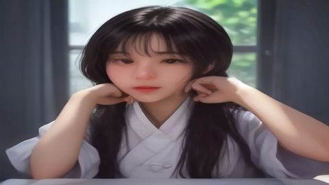 一位年轻女性独自坐在落地窗前，阳光打在脸上，表情平静而内敛，画面呈现自爱与内在安宁的状态